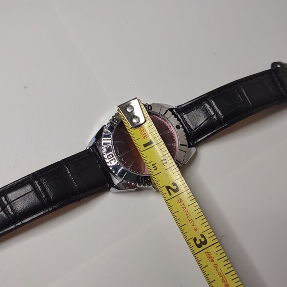 Silver Tone And Pink Strada Watch With Black Band - Picture 6 of 8